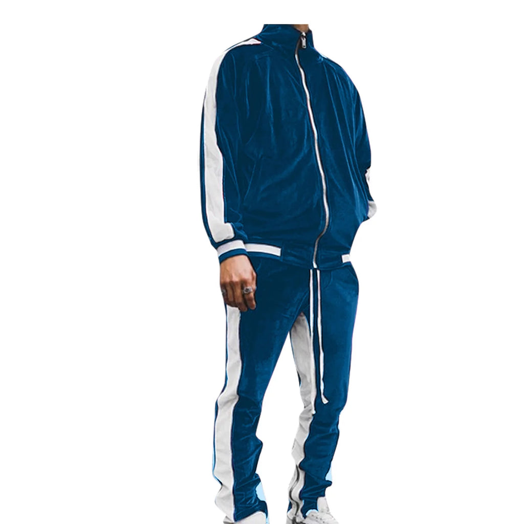 Velour Tracksuit Mens,2023 Men'S Velour Tracksuit 2 Pieces Winter Warm Full Zip up Jacket Sweatpants Fitness Sportswear Sweatsuit Jogger Sets